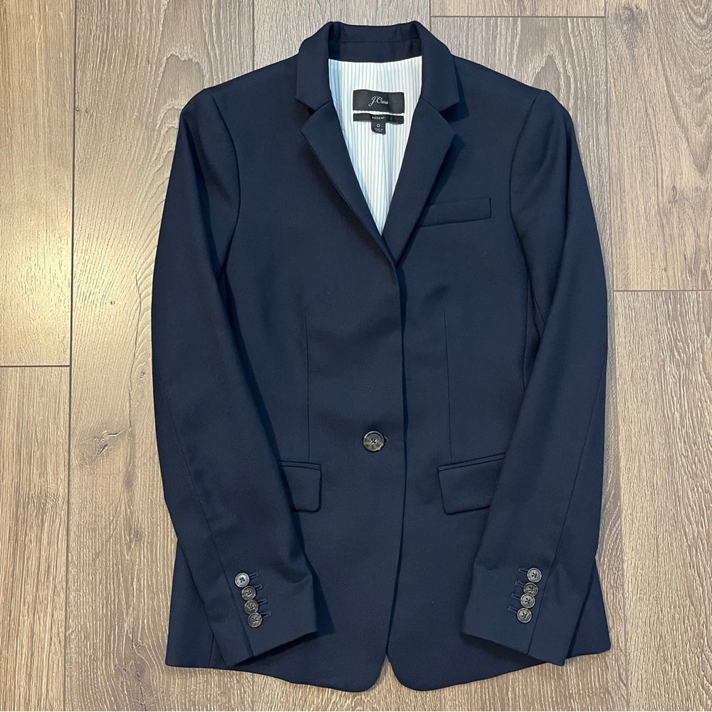 J Crew Regent Blazer Wool Flannel Navy Blue, Size 0